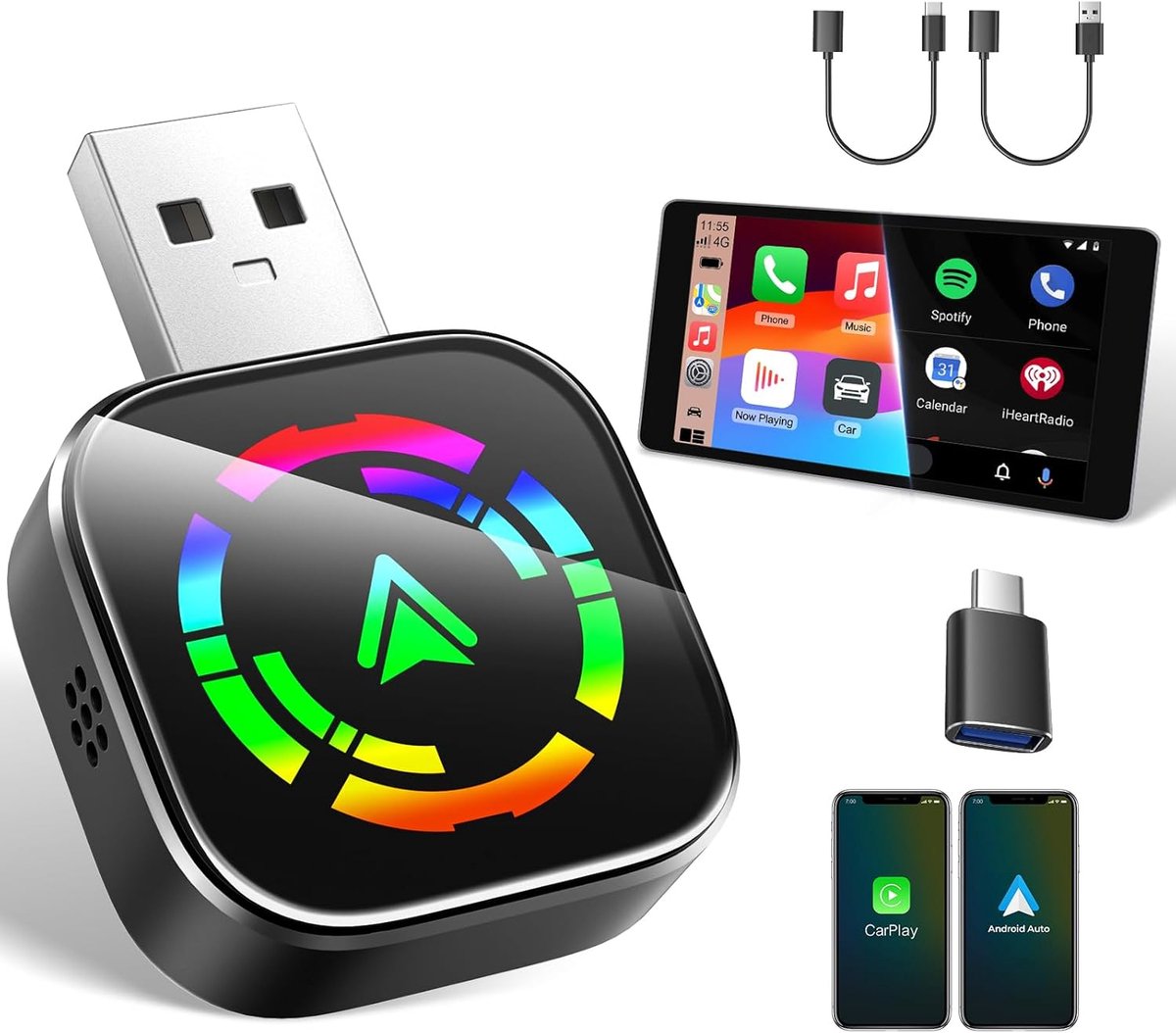 SnelShoppen - 2-in-1 Draadloze Adapter voor CarPlay en Android Auto - Geschikt voor Auto's, Gemakkelijk te Installeren, Plug-and-Play, Compact en Hand