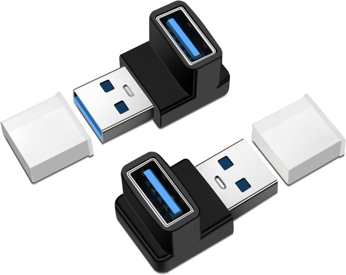 Hoekige USB 3.2 Adapter 90 Graden, 2 Stuks, 10Gbps Snelle Gegevensoverdracht en Opladen voor Telefoon, Laptop en Tablet