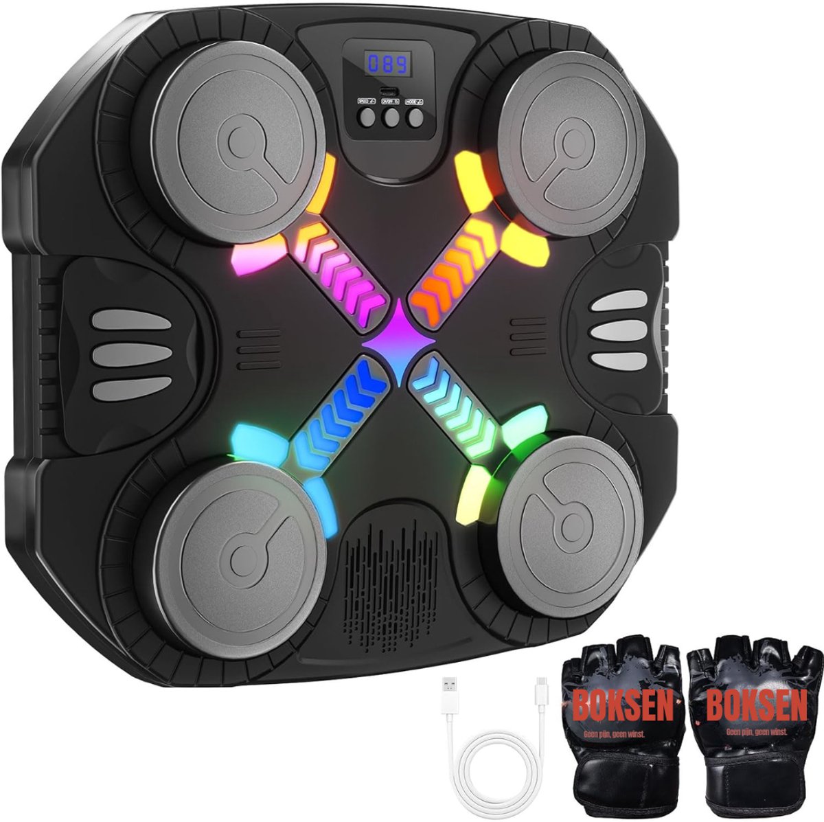 KIRA® Boxing Machine - 11 Modi - Muziek Boksmachine - Boksmachine voor Kinderen - Zwart/Grijs - ‎34cm x 29cm x 8cm