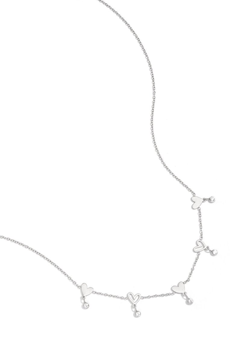 Amora - Hartjes Ketting - Stainless Steel - - Zilver