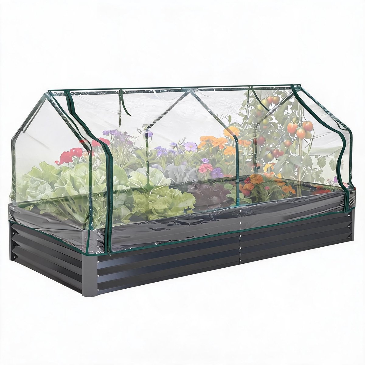 Gegalvaniseerd Verhoogd Plantenbed 180x90x30cm Grijs – Met PVC Hoes en Open Bodem – Verhoogde Moestuinbak voor Groenten Kruiden en Bloemen – Eenvoudig te Monteren met Verstevigd Frame