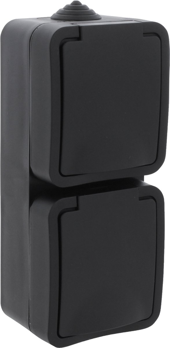Opbouw Stopcontact Dubbel Verticaal Randaarde IP54 Zwart | Per Stuk