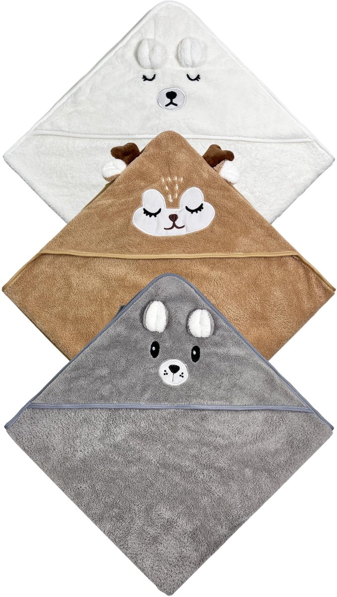 SnelShoppen - Babyhanddoek met capuchon, 3 stuks, zachte en absorberende babybadhanddoek, ideaal voor pasgeborenen, perfect voor na het badderen, unie