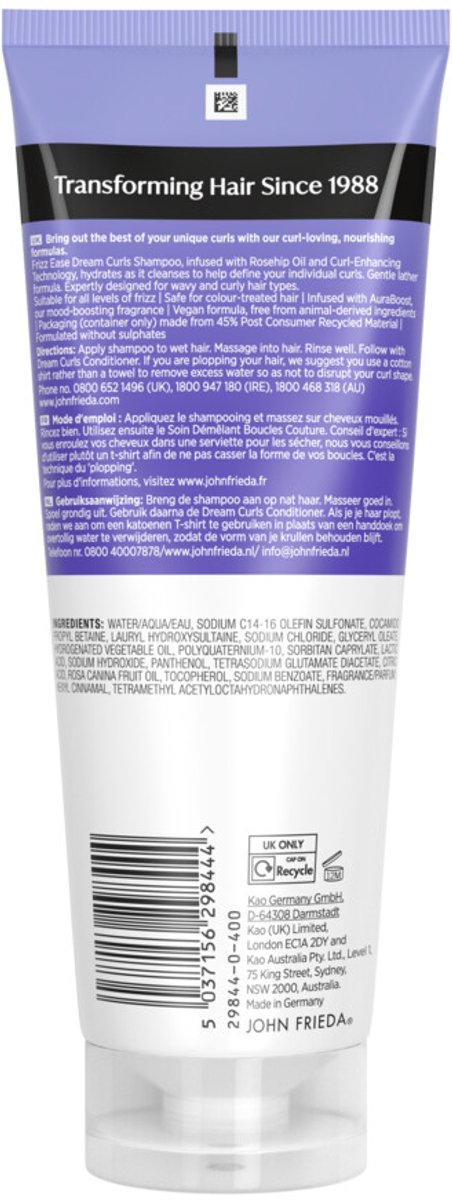 John Frieda - Frizz Ease Dream Curls Shampoo - 6 x 250 ml - Voordeelverpakking