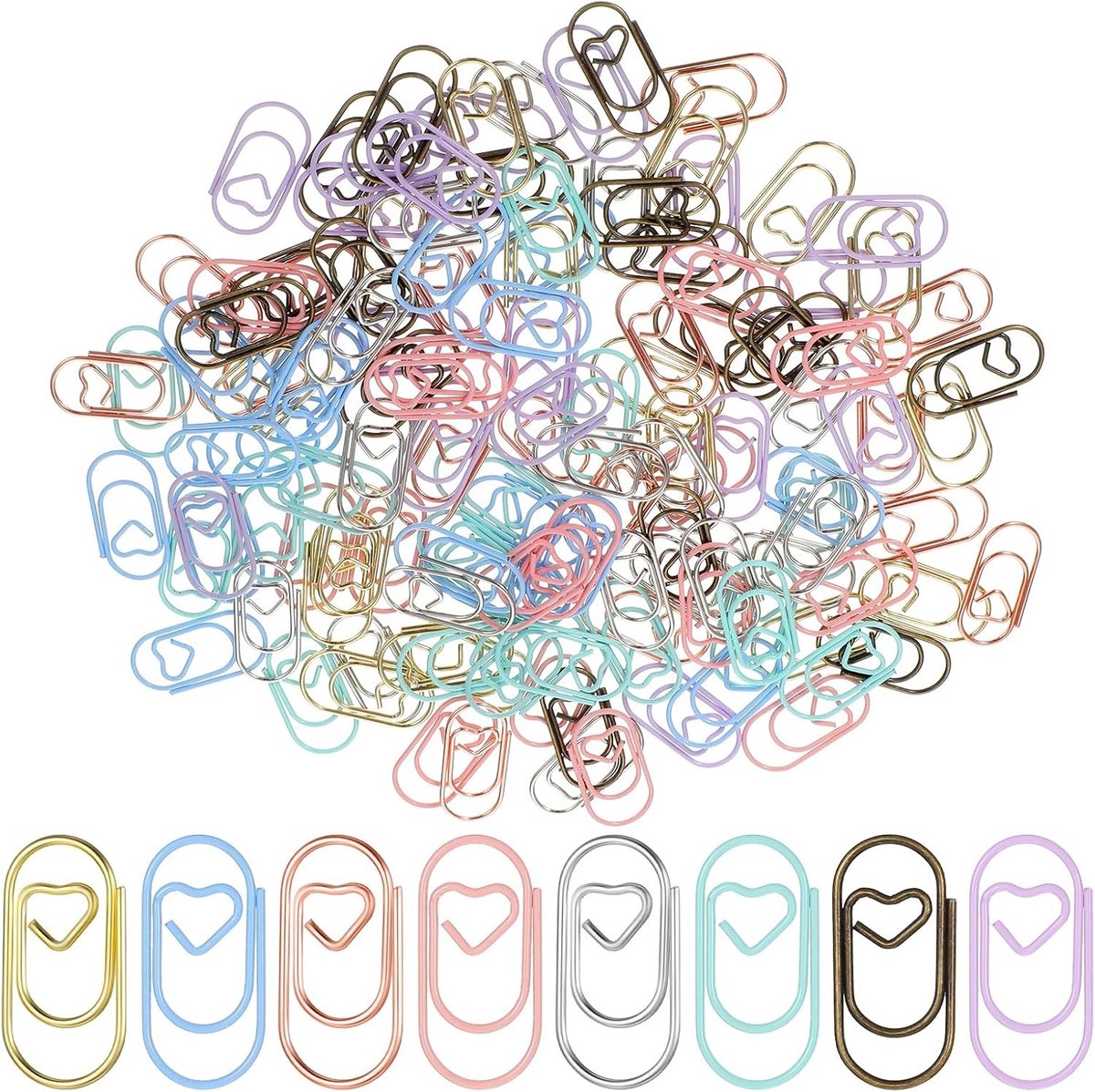 Kleurige hartvormige paperclips, 160 stuks, metalen clips voor kantoor, school, DIY-projecten en creatief gebruik