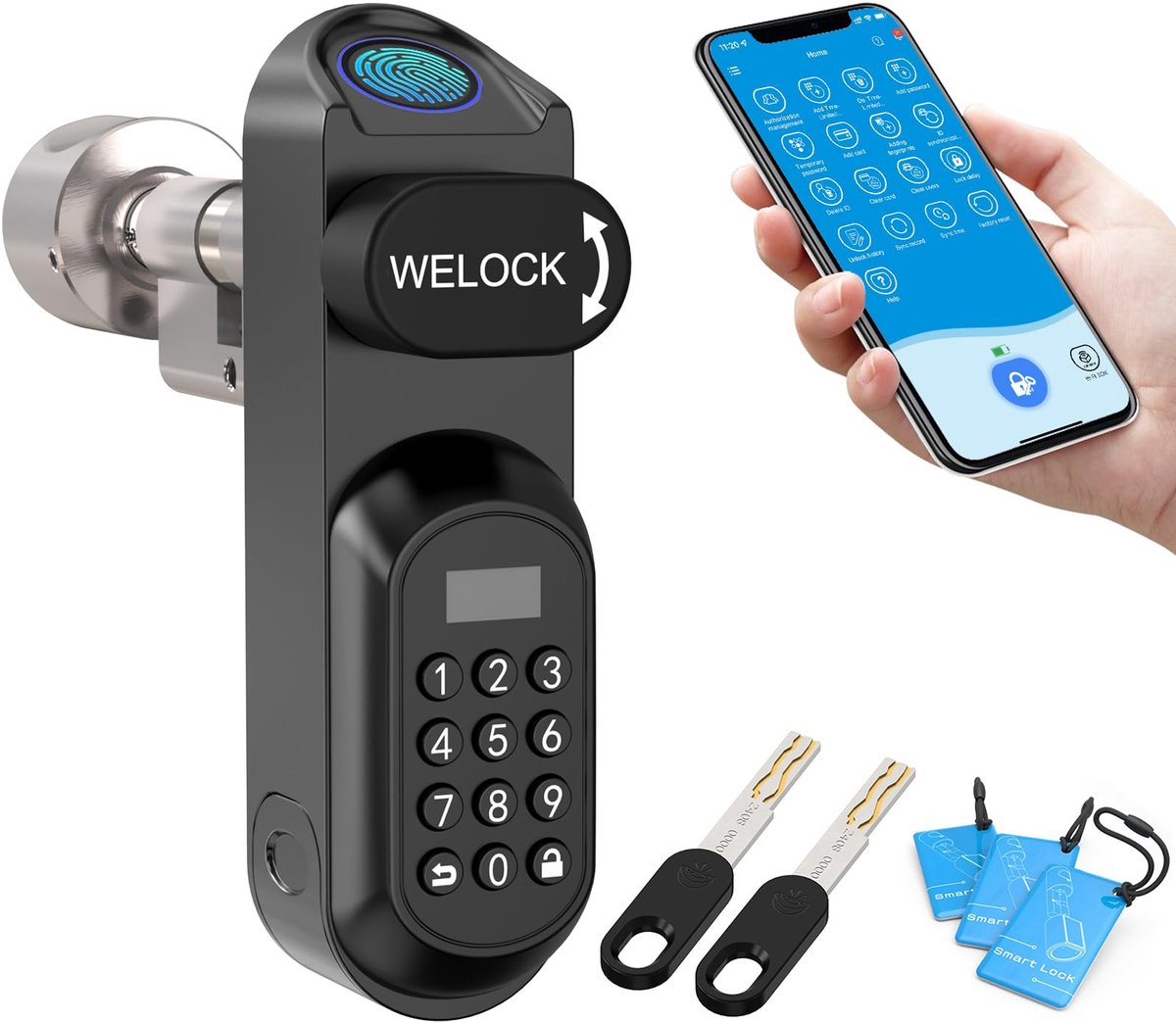 SnelShoppen - WELOCK U81 Slim Deurslot met Vingerafdruk, Wachtwoord, Wifi-App en RFID-Kaart - Elektronisch Deurslot voor Huisdeur, Verstelbaar van 50-