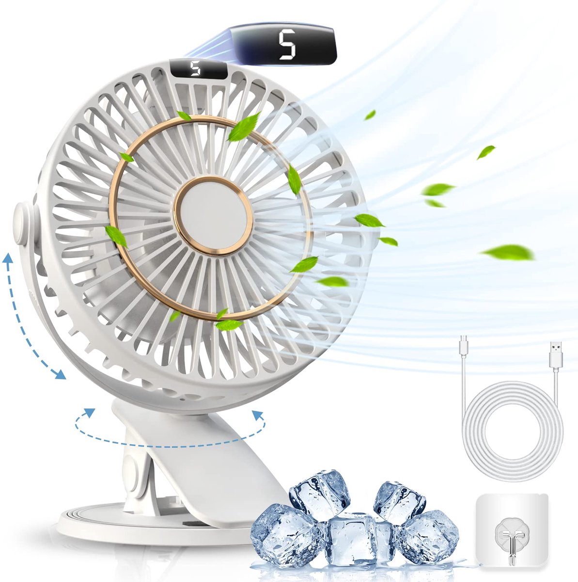 SnelShoppen - COZII USB-ventilator met clip - Mini Tafelventilator - Wit - Draagbare Ventilator voor Thuis, Kantoor, Camping, en Op Reis - Ideaal voor