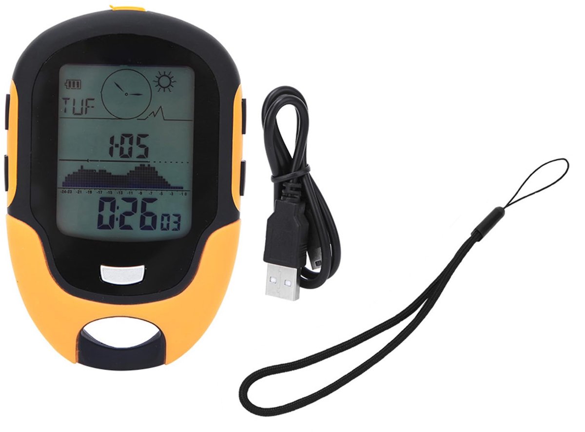 SnelShoppen - BuyWeek Hoogtemeter Multifunctionele Barometer met Kompas, Thermometer, Hygrometer, Weersvoorspelling, Klok, Datum, LED-Zaklamp, Wekker,