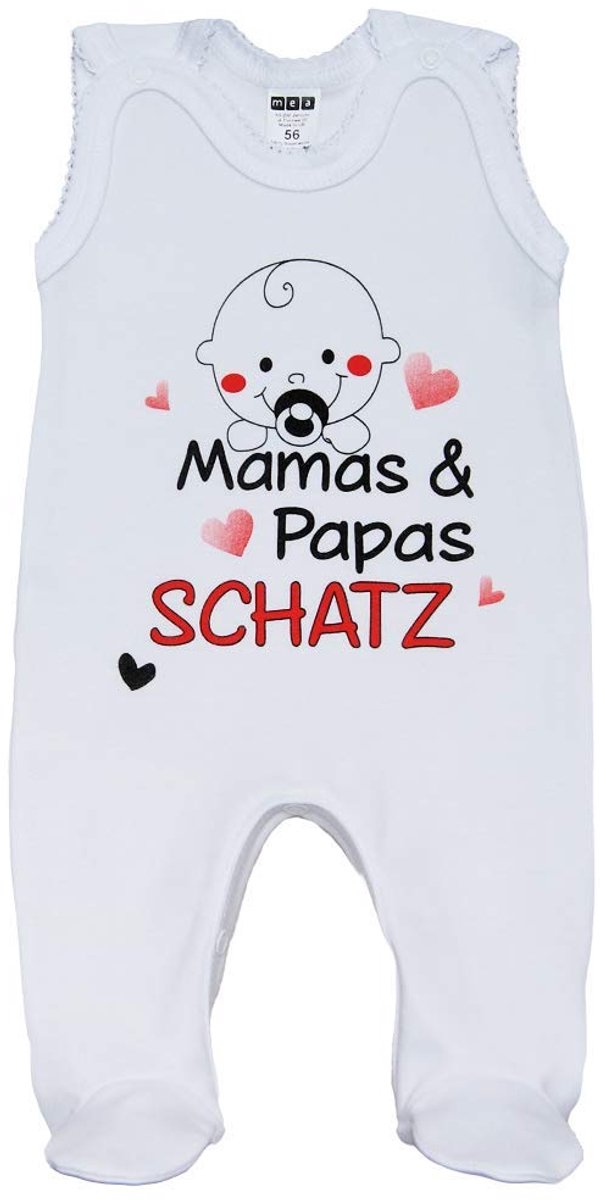 SnelShoppen - Uniseks Babyrompertje met Spreuk 'Mamas & Papas Schatz', Katoen, Wit, Maat 56, Perfect voor Meisjes, Ideaal voor Dagelijks Gebruik