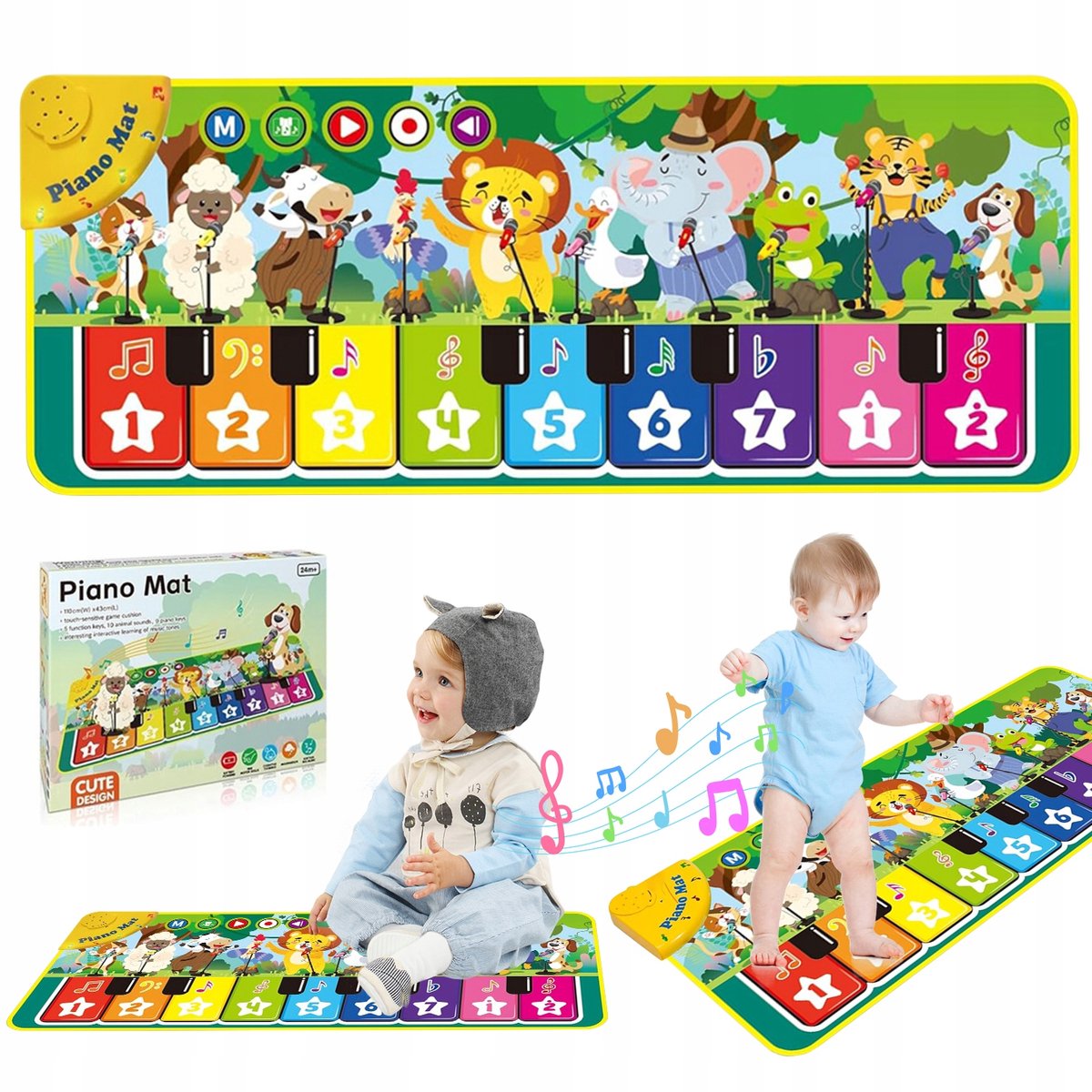 Muziekmat - Dansmat - Pianomat - 9 Toetsen - 10 Dierengeluiden - Volume Instelbaar - Educatief Speelgoed - Antislip - Opvouwbaar - Babyspeelgoed Meisjes en Jongens - Cadeau