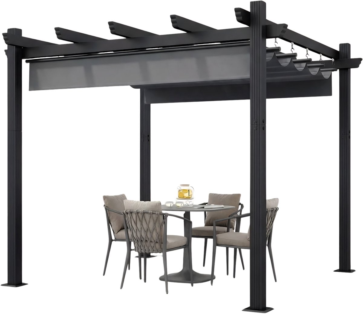 Uitschuifbaar Aluminium Tuinpaviljoen 3 × 4 m – Waterdicht Paviljoen met Zonbescherming voor Tuin en Buitenactiviteiten – Grijs