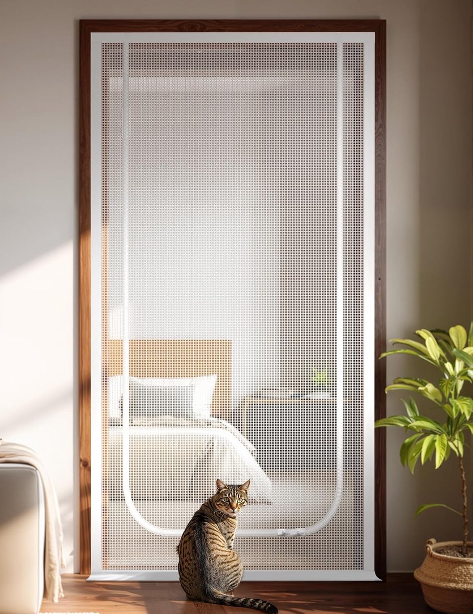 Katten Hordeur - Kattenhor voor Deur - Extra Hoog Kattenwerend Gaas - Krabvast Gaas met Rits - Wit - 100x200 cm