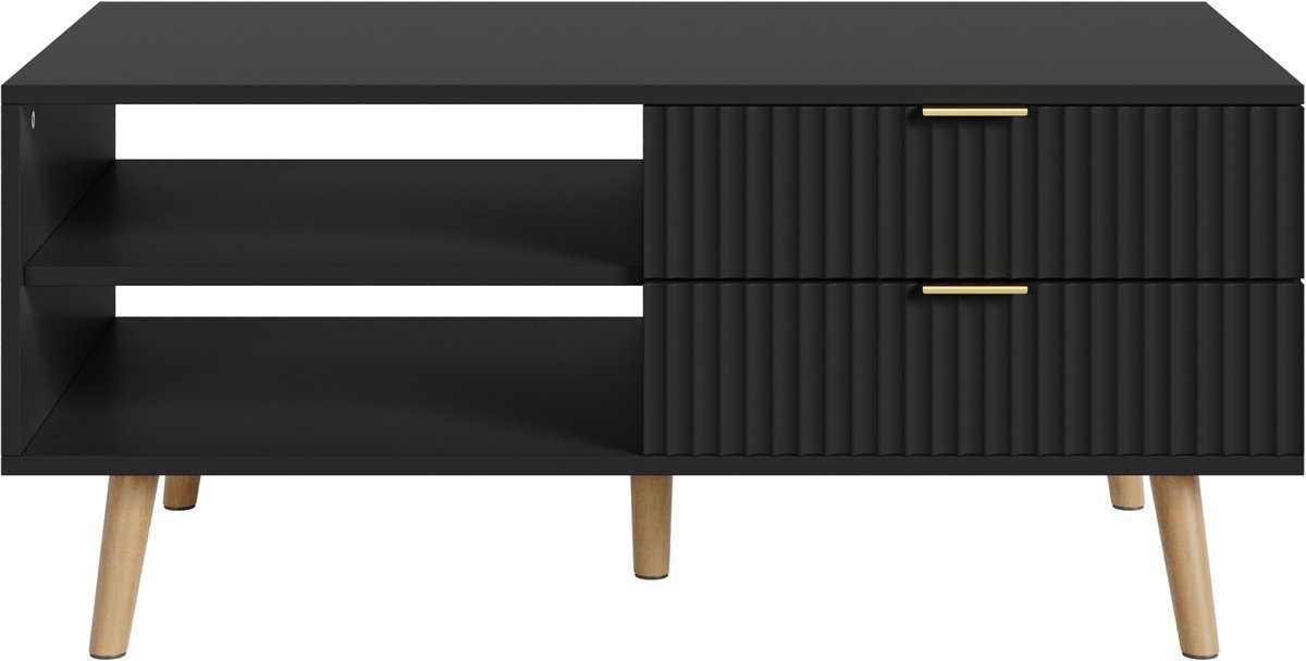 Salontafel Nand met lades en open vakken 100x50x45 cm zwart [en.casa]