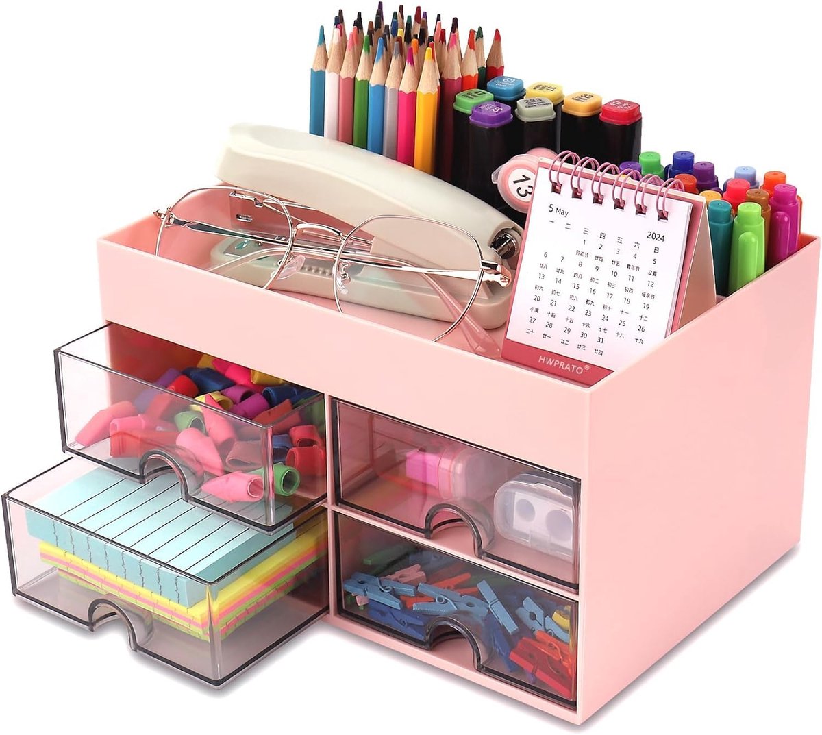 Bureauorganizer met 4 laden - roze - stijlvol design - houdt je bureau opgeruimd - ShopVlot