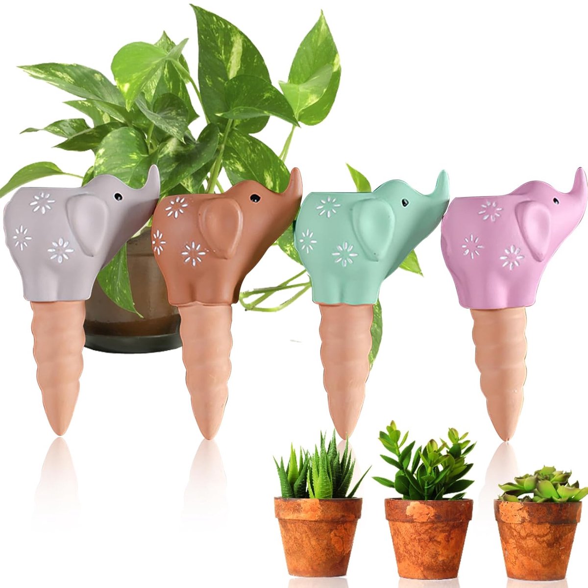MKNZOME Irrigation System 4 Pieces Clay Cones Irrigation Indoor Plants Self Watering Water Dispenser Plants Clay Irrigation Balls Plants Irrigation Holiday for Garden Balcony Plants Flowers