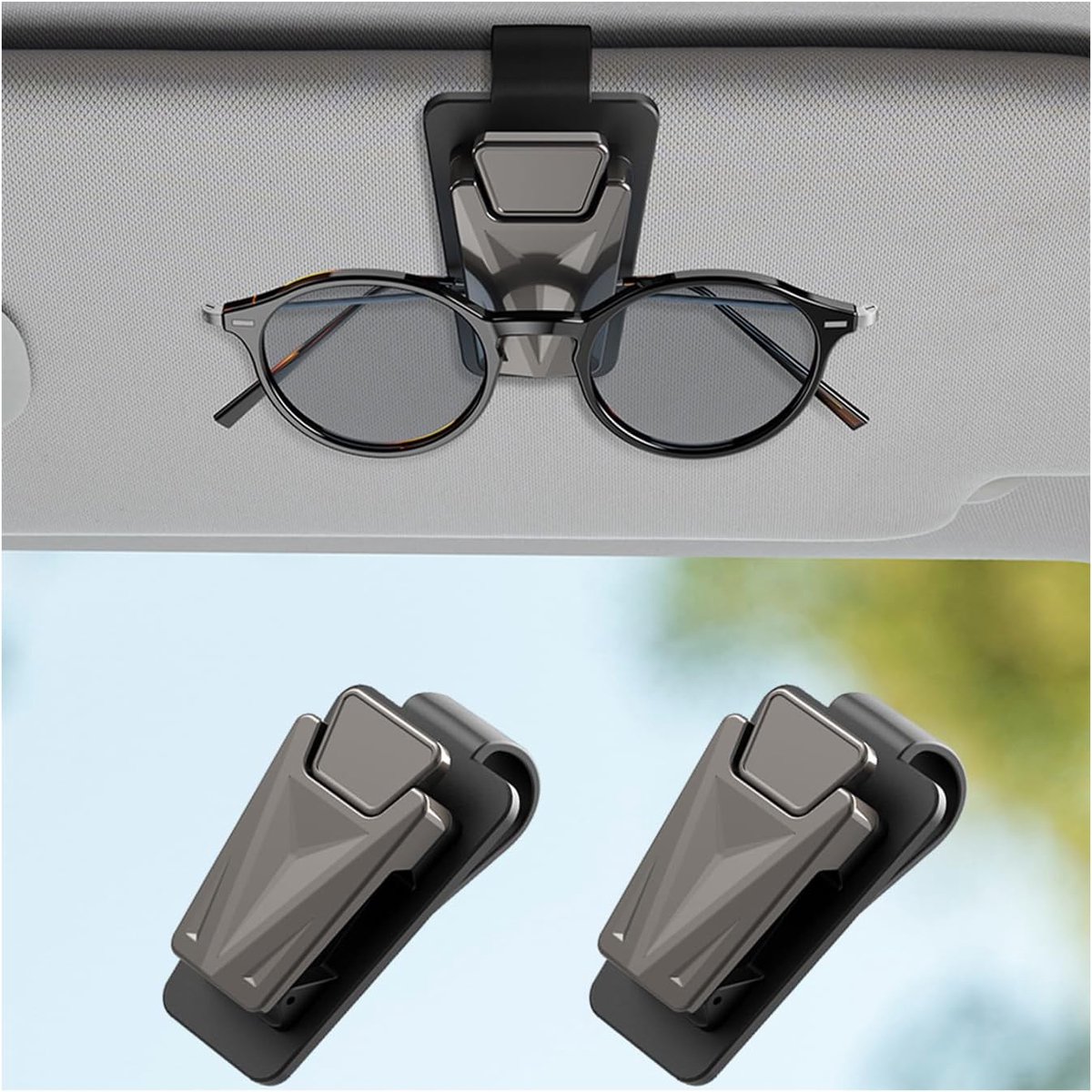 2 stuks zonnebrillenhouders voor autovizier, klikbare autozonnebrillenhouders clip, autovizieraccessoires voor de meeste brillen (zwart)