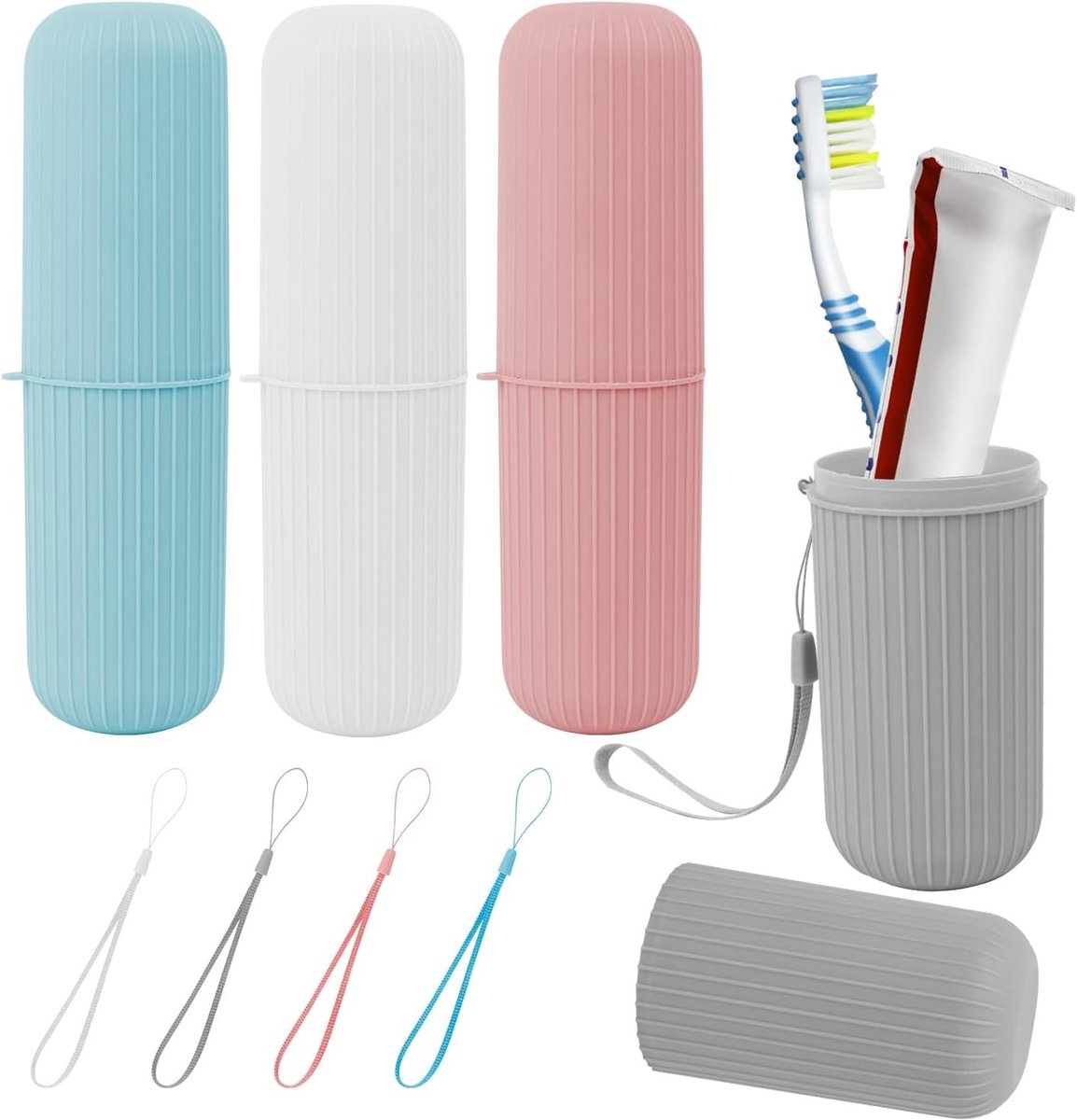 Reis Tandenborstelhouders Set van 4, Draagbare Tandenborsteldozen voor Kamperen, Ideaal voor Thuis en Op Reis, Handige Reisbekers in 4 Kleuren