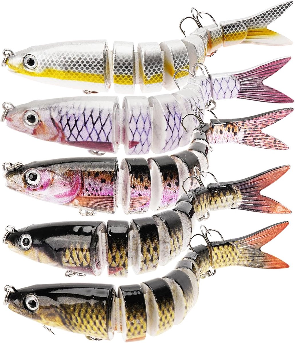 SnelShoppen - 5 Stuks Snoek Aas Set, Wobbler Crankbait, Vis Aas Swimbait, Realistisch voor Snoek, Zander, Baars, Forel, Vissen Accessoires