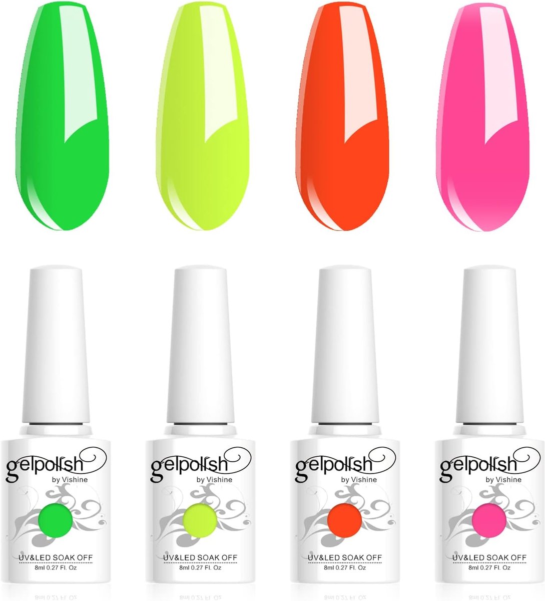 SnelShoppen - Gel Nagellak Set Fluorescerend 4 Kleuren Neongeel Groen Oranje Roze 10ml - UV LED Langdurige DIY Manicure Nagelkunst Collectie