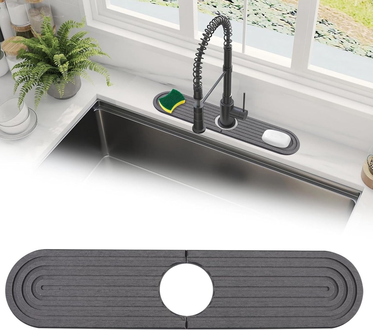 SnelShoppen - Water Tap Draining Mat Dieselgur - 45x10 cm - Sneldrogende Water Tap Splash Guard - Keuken en Badkamer Bescherming - Diatomaceous Aarde