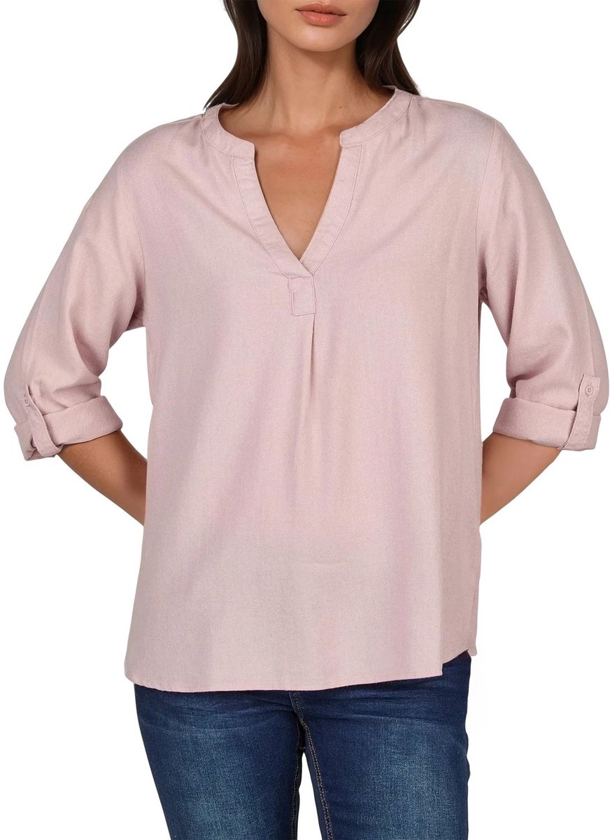 DENIMFY Dames Blouse DFSara regular fit Roze XL V Hals Volwassenen Linnen blouse - Zomerse blouse