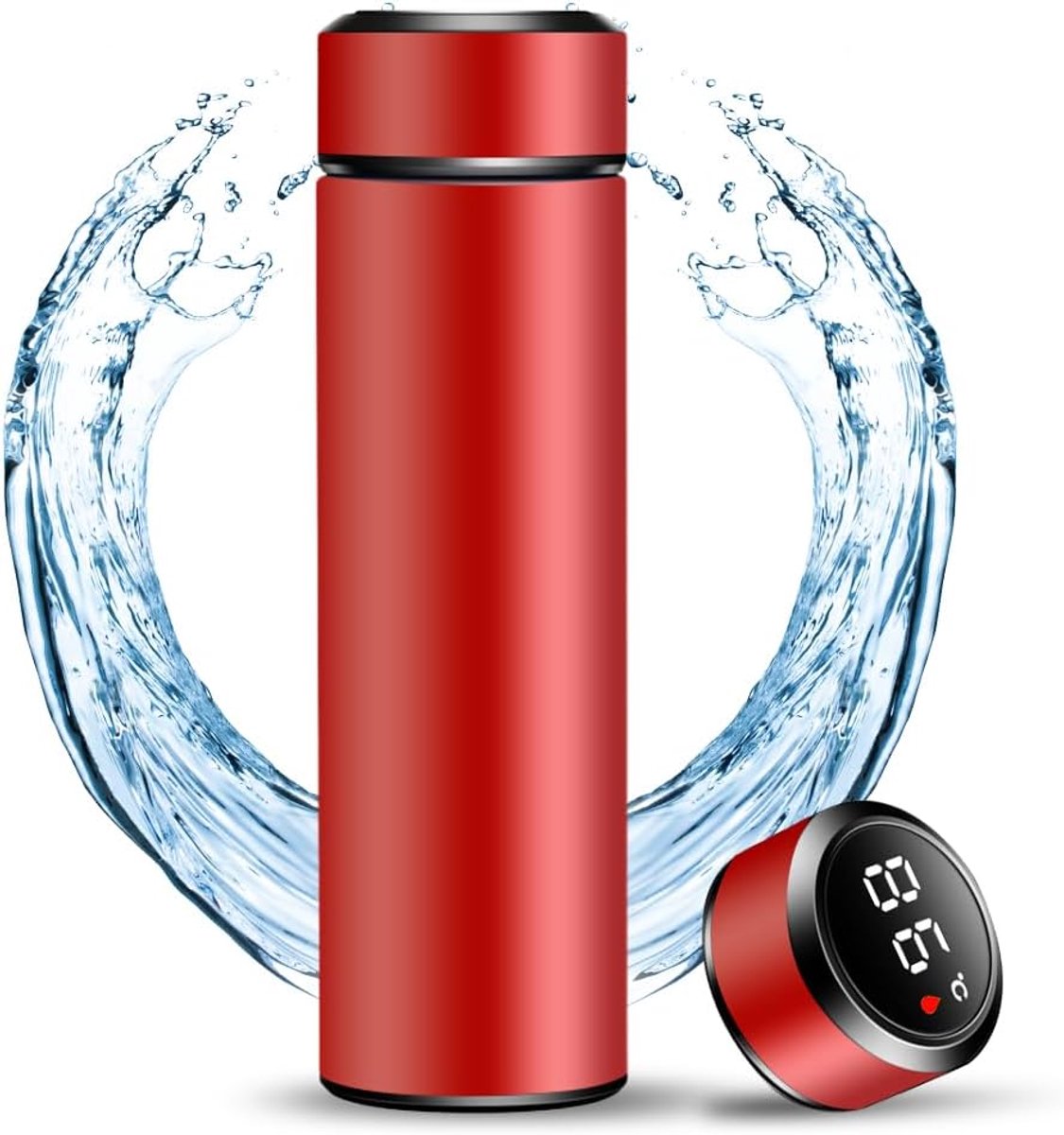 SnelShoppen - Thermosfles 500 ml met LED Temperatuurweergave, Vacuüm Geïsoleerde RVS Drinkbeker voor Kantoor, Reizen, Sport, Rood