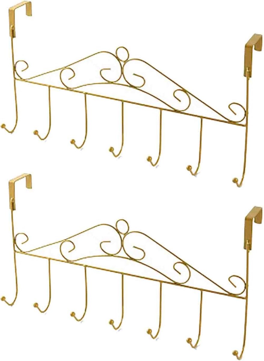 SnelShoppen - Gouden Over de Deur Haken - 7 Hanger Rek Decoratief Metalen Rek voor Hoeden, Jassen, Sleutels, Tassen, Kleding en Sjaals - Zware Kwalite