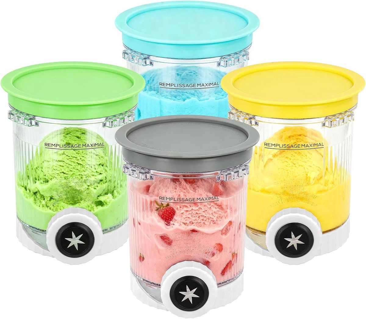 Set van 4 IJscremhouders voor Ninja Creami, BPA-vrij en Vaatwasserbestendig, Perfect voor IJs en Sorbet
