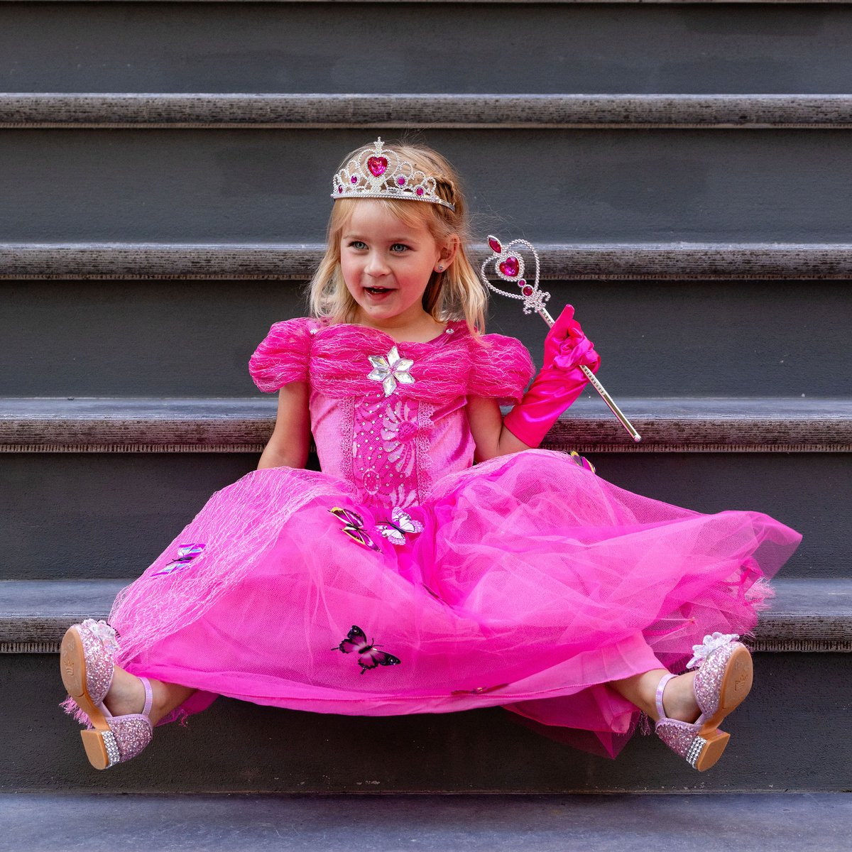 Het Betere Merk - Prinsessenjurk meisje - Roze vlinders - Verkleedkleren meisje - Kleed — afbeelding 6