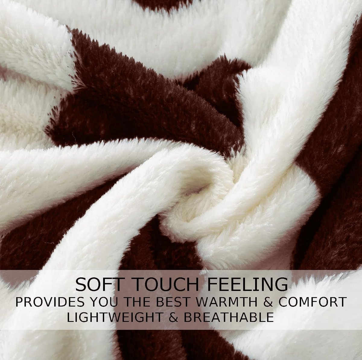 SnelShoppen - Dikke Fleece Plaid Deken 220x240 cm Koe Motief Bruin Zacht en Warm Dubbelzijdig Omkeerbaar Flanellen Sofa Throw Perfect voor Bedden en W