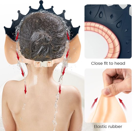 Douchecap Kinderen Baby Verstelbare Kroon Vorm Haar Wassen Kind Bescherming Shampoo Bescherming Baby Visier voor Ogen en Oor (Kroon Blauw) — afbeelding 4