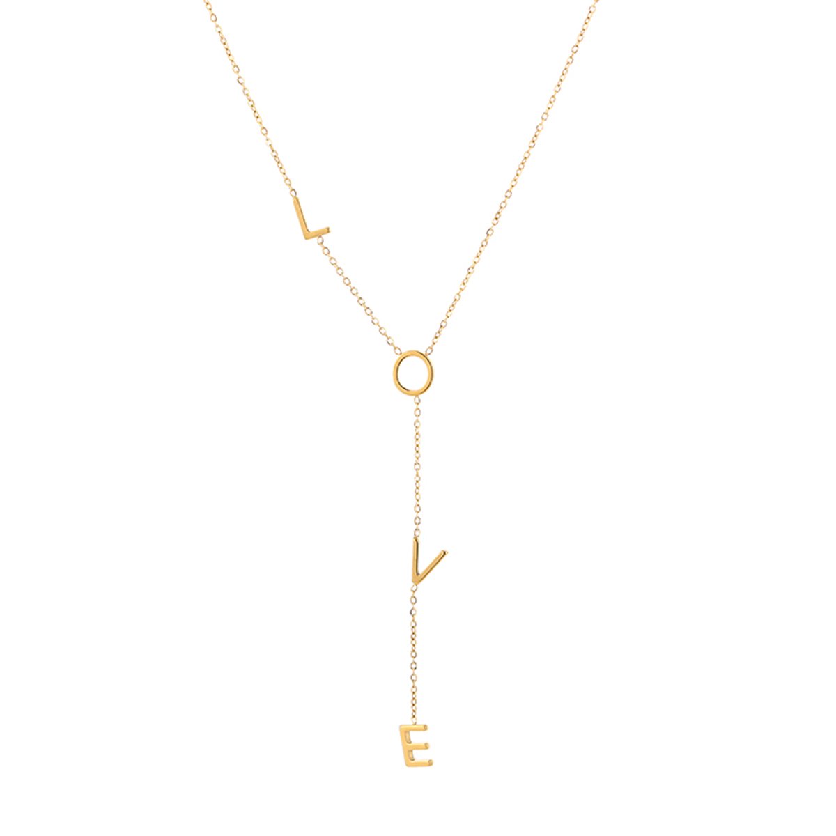 Luxe Love Y-Ketting Stainless Steel - Elegante Schakelketting met 'LOVE' Letters - Chique Dames Sieraad - Goud
