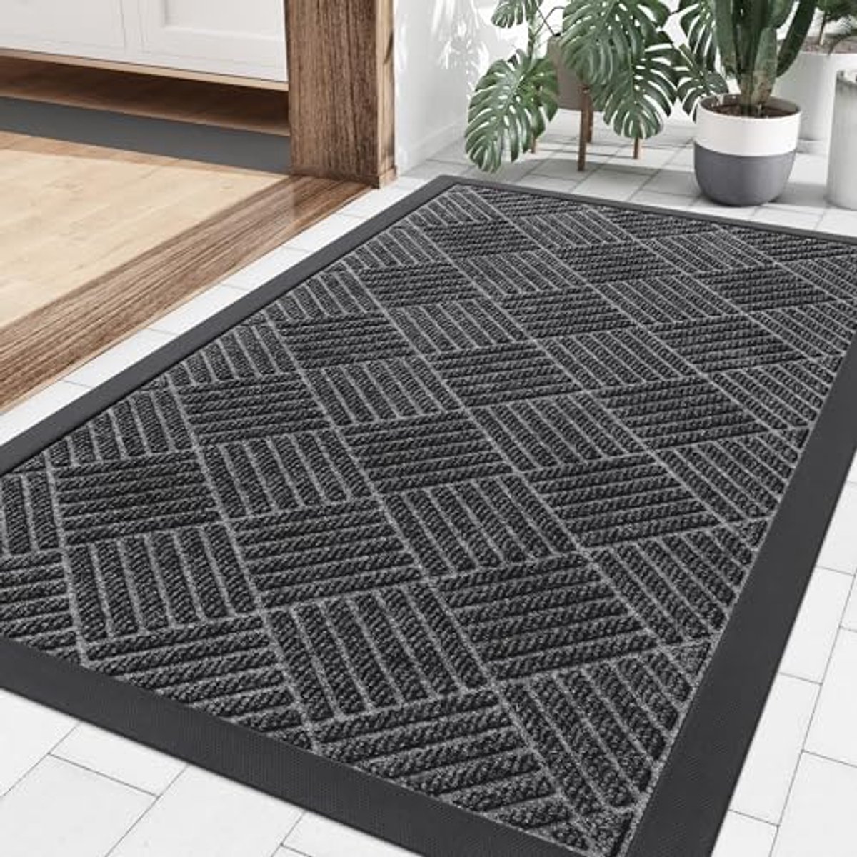 Olanly - Deurmat - Binnen- en buitengebruik natuurlijke rubberen deurmat - Anti-slip en vuilafstotend - 60x90 cm - Grijs