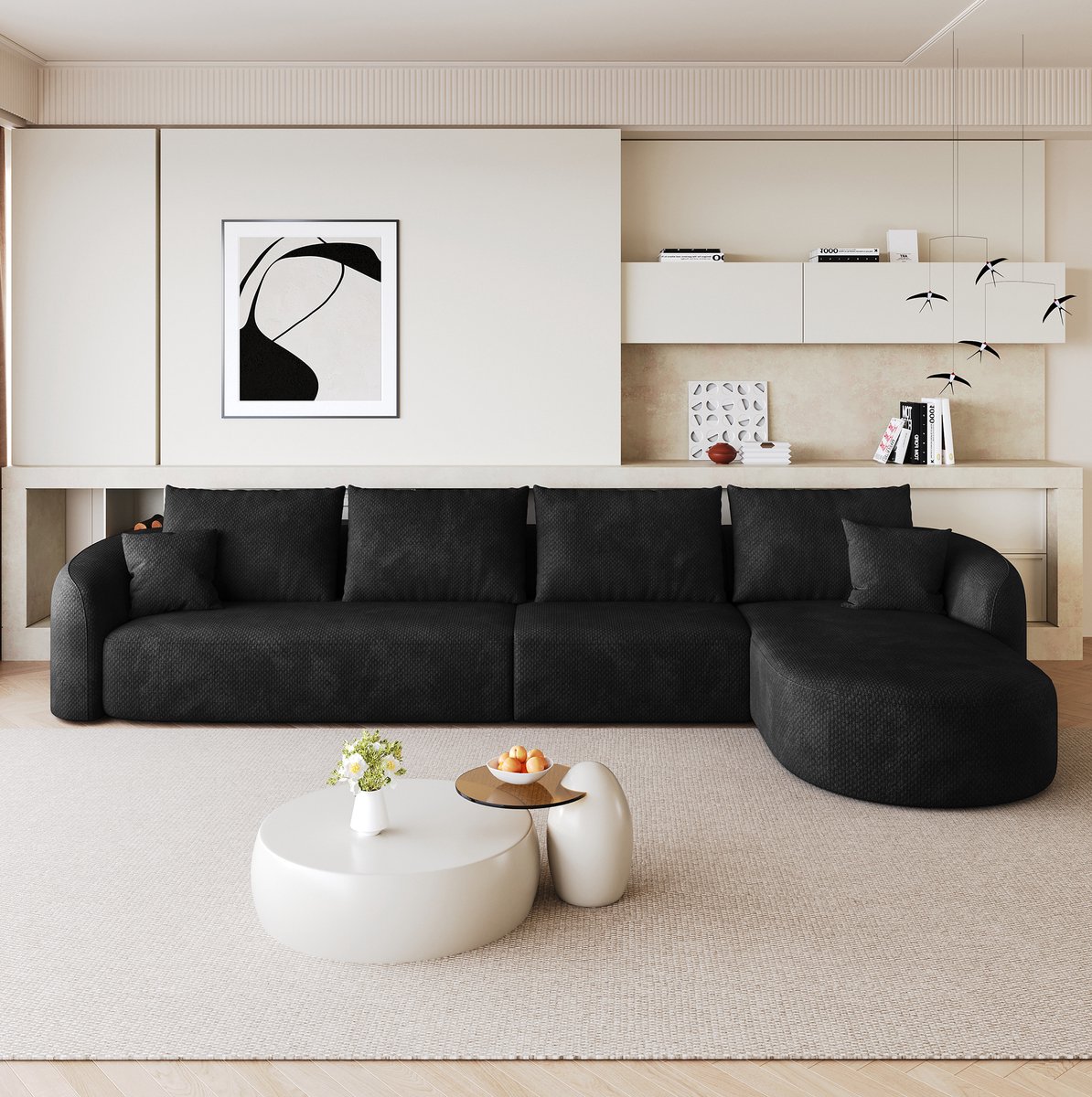 REDOM - Hoekbank - L-vormig - Modulair zonder montage - Stof - Woonkamer, slaapkamer, appartement - Zwart - 336 x 168 x 85 cm