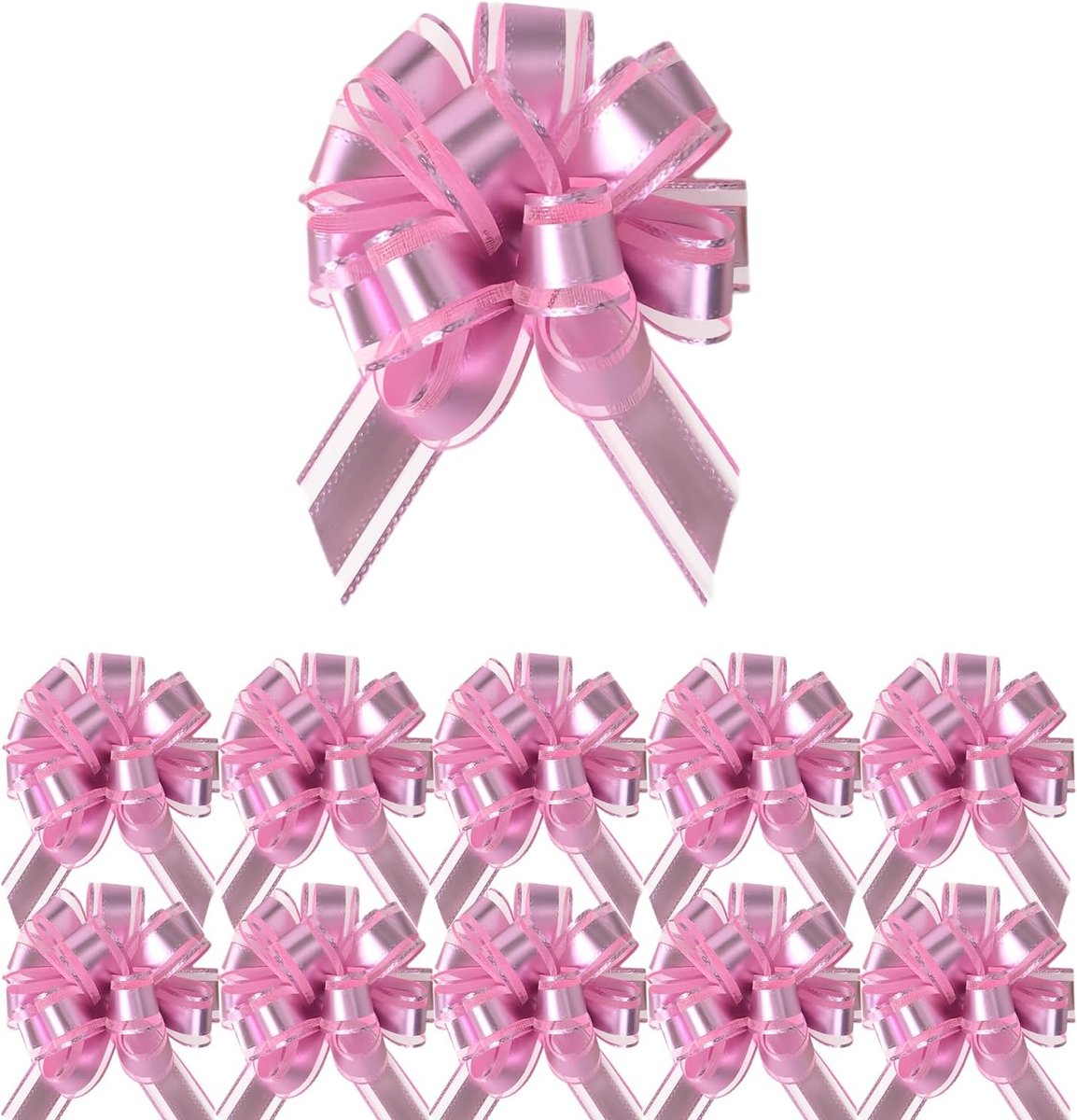 SnelShoppen - 10 Stuks Roze Cadeaubogen 10cm, Organza Trek Bogen voor Cadeauverpakking, Bruiloften, Verjaardagsfeesten en Bloemenmand Decoratie