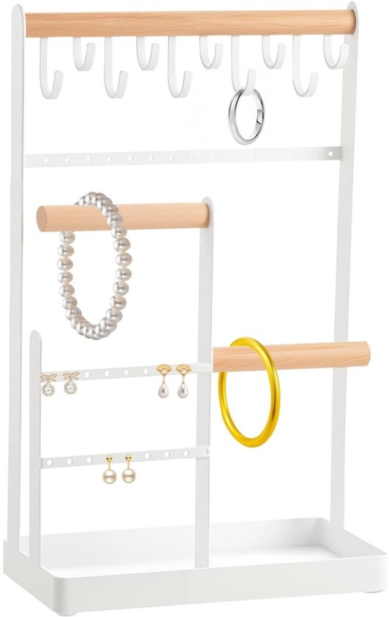 Sieradenstandaard met 16 Ogen - Sieraden Organizer - Armband Houder - Ringenhouder - Sieradenrek - Elegante Houten Beugel 20 x 32 x 10 cm - Sieradenhouder