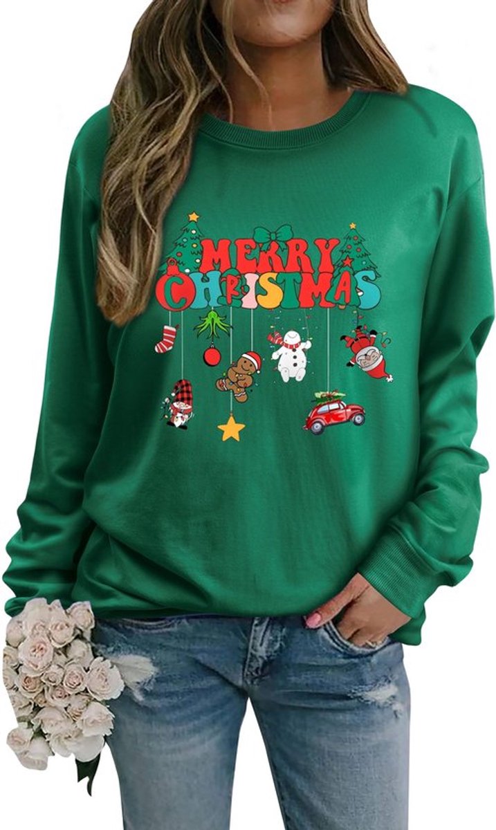Kersttrui Dames - Lange Mouwen - Ronde Hals - Grappige Kerstmotieven - Casual Stijl - Zacht en Comfortabel Materiaal - Kerstsweater