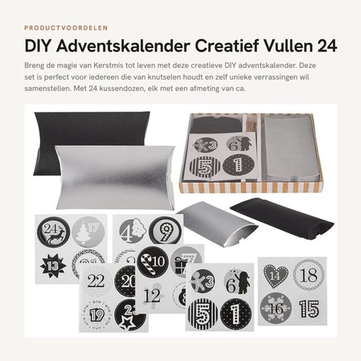 Adventskalender Set - 24 Kussendozen - Doe-het-zelf - Cijferstickers - Jute Koord - Creatief Vullen - Doe-het-zelf Kalender