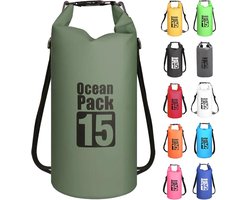 SnelShoppen - Waterproof Bag Black Roll Top Beschermende Telefoon en Kaart Case met Verstelbare Strap voor Zwemmen, Raften, Booten, 15L, Sage Green