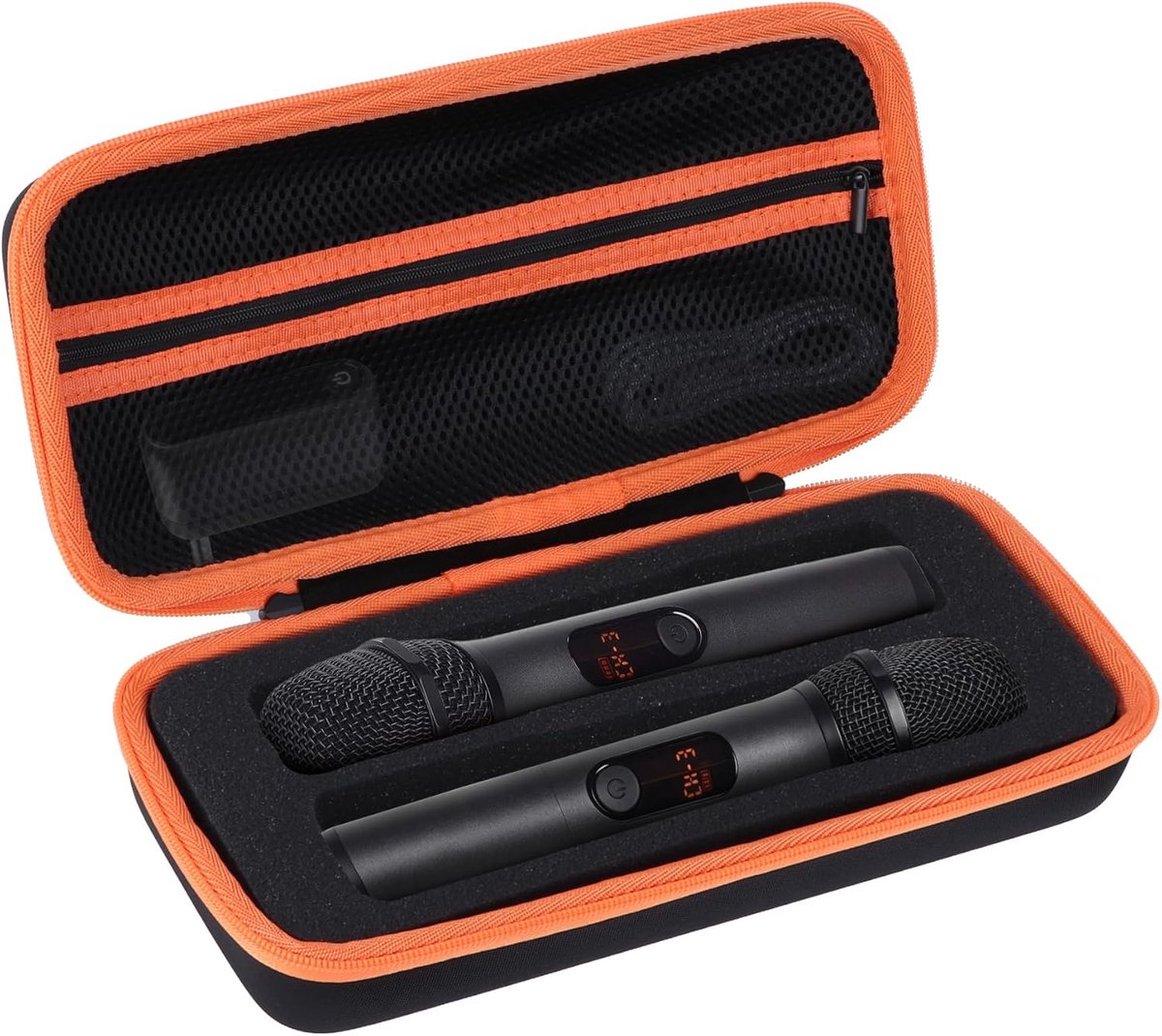 Harde beschermhoes microfoon - opbergtas voor JBL PartyBox - zwart met oranje rits - veilig transport van microfoons - SnelShoppen