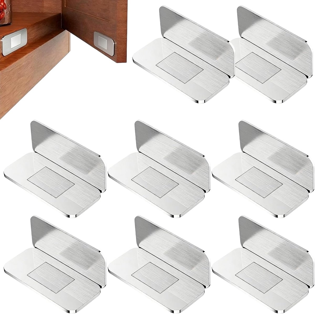 SnelShoppen - Magneten voor Kastdeuren, 8 Stuks, Ultrathin Deurmagneet van Roestvrij Staal, Zelfklevend, Magneetsluiting voor Keuken, 40 x 20 mm