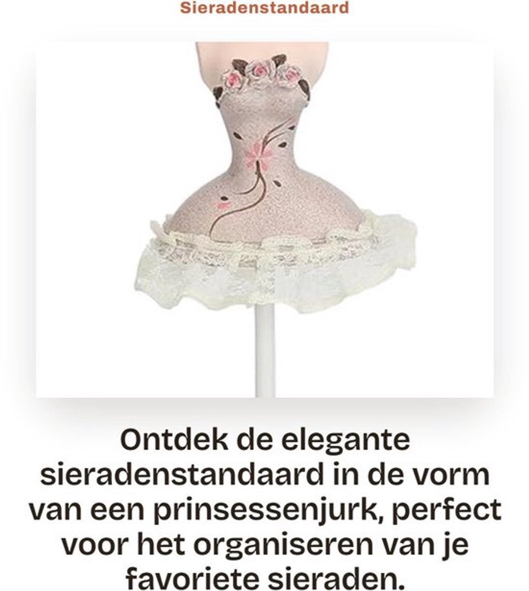 Sieradenstandaard Prinsessenjurkmodel - Sieradenorganizer - Oorbellenhouder - Halskettingenhouder - Ringenhouder - Kunsthars, 21 cm - Sieradenhouder