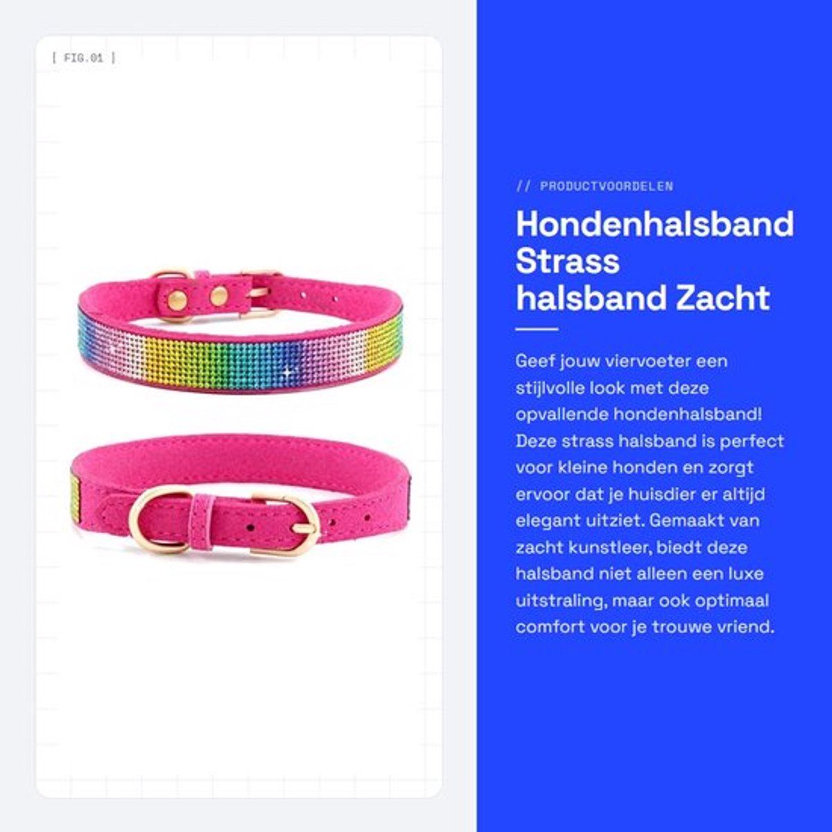 Hondenhalsband met strassteentjes - Zacht kunstleer - Maat M - Halslengte 32-38 cm - Breedte 2 cm - Totale lengte 43 cm - Halsband