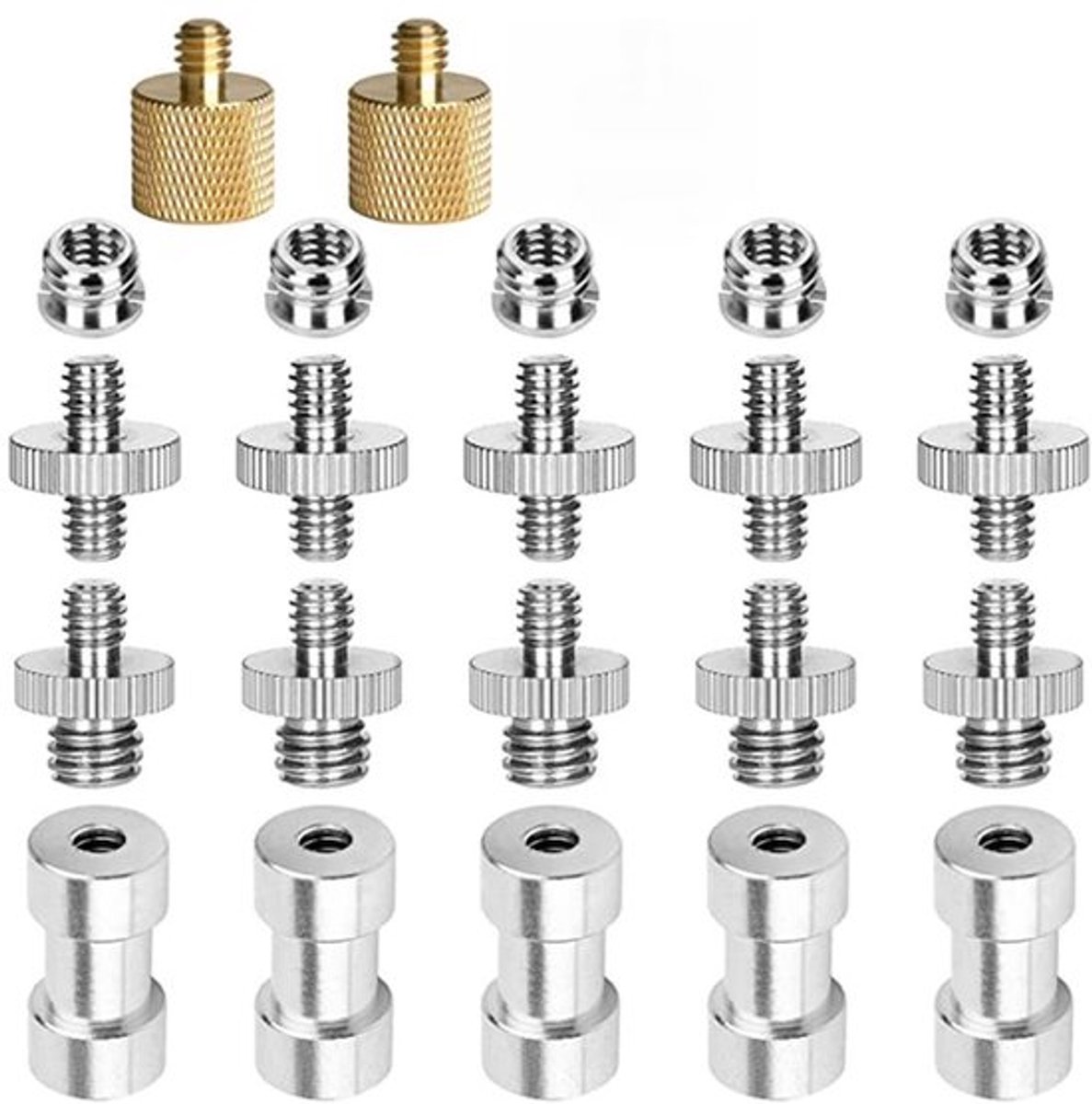 Cameraschroefadapters - 22 Stuks Messing Converter - Voor Statief en Monopod - 1/4 en 3/8 Inch - Perfect voor Fotografie en Videografie