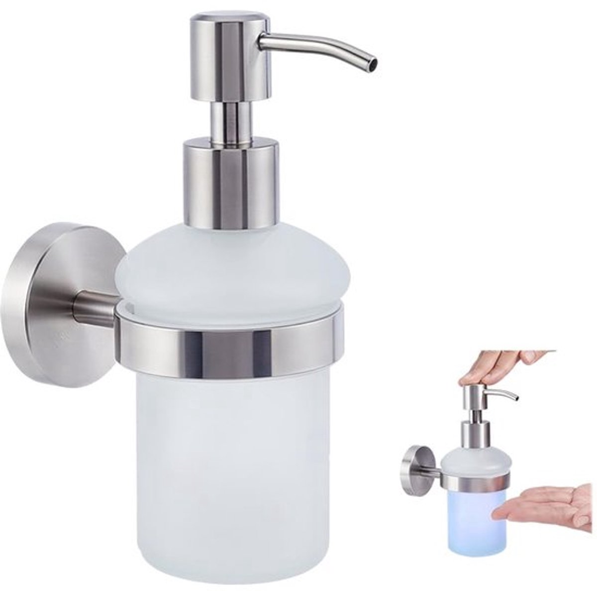 Wandgemonteerde Glazen Zeepdispenser met Roestvrijstalen Pomp - 200ml