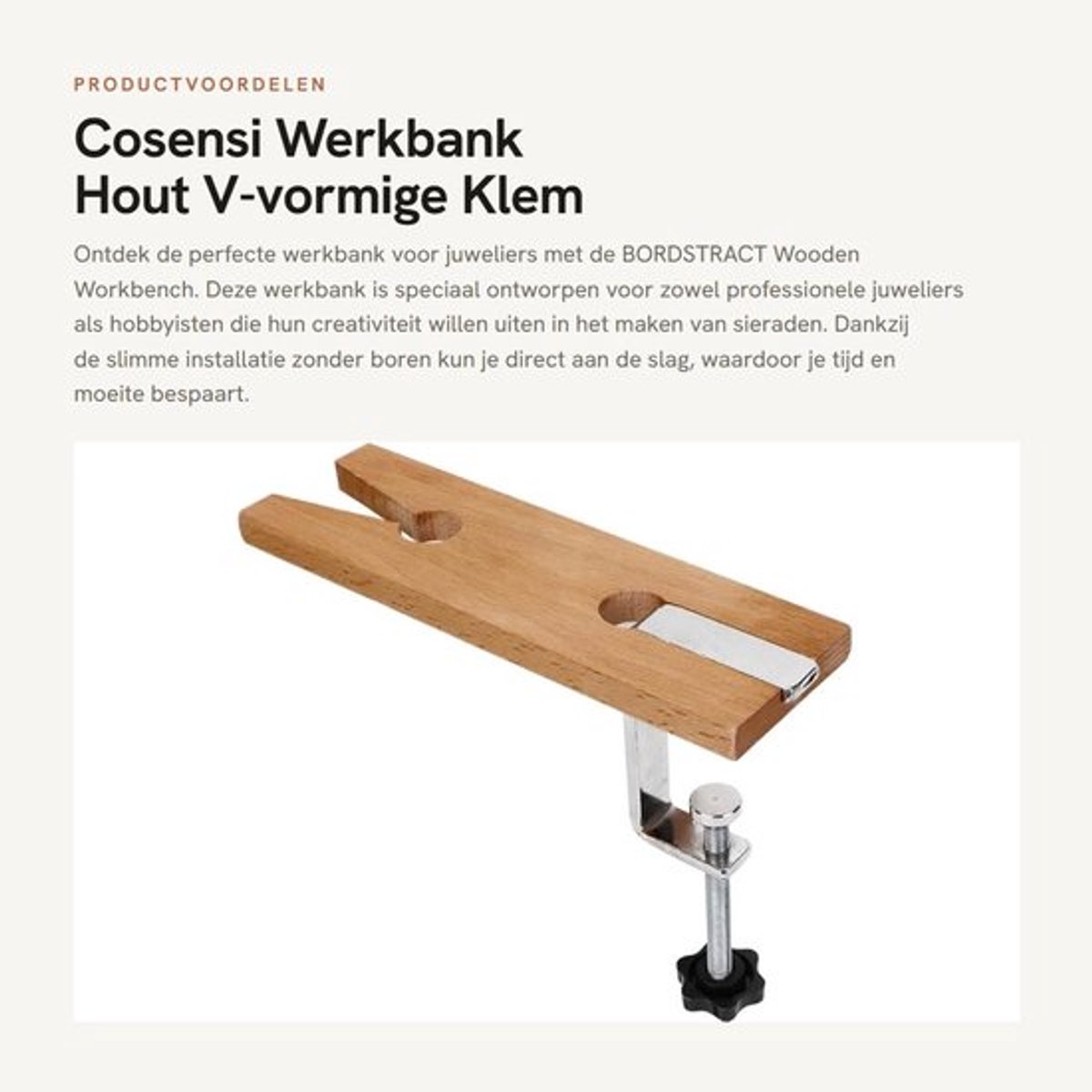 Juweliersbank - Houten/Ijzeren Werkbank - V-vormige Klem - Geen Boren Nodig - Professionele Gereedschappen - Handig voor Juwelenbewerking - Juwelierswerkbank