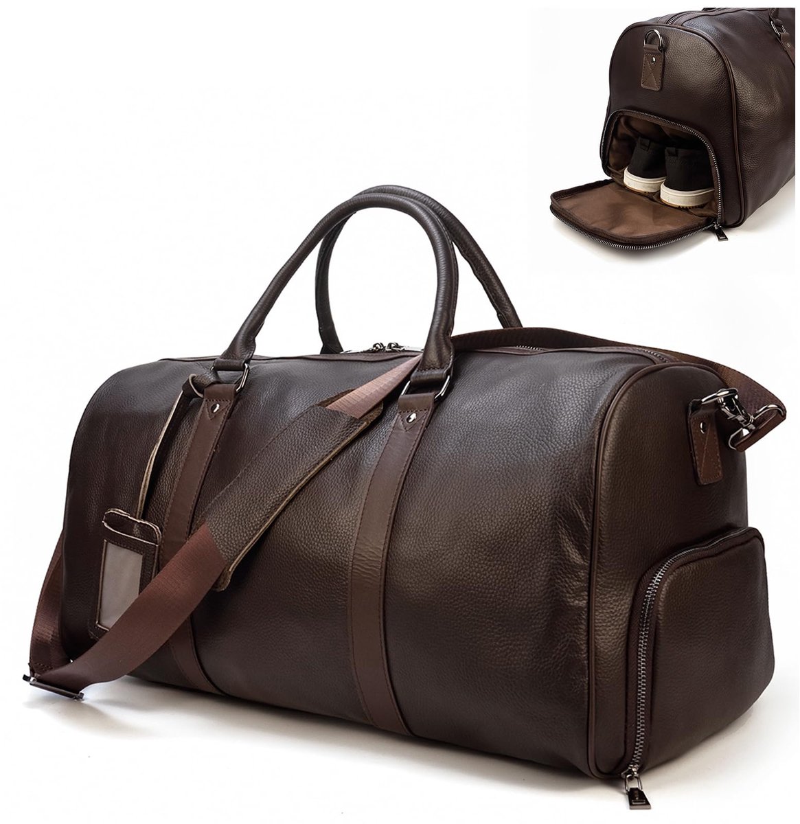 SnelShoppen - Vintage lederen uniseks reistas Bruin 55 cm L - Perfect voor weekendjes weg, reizen, sport en meer