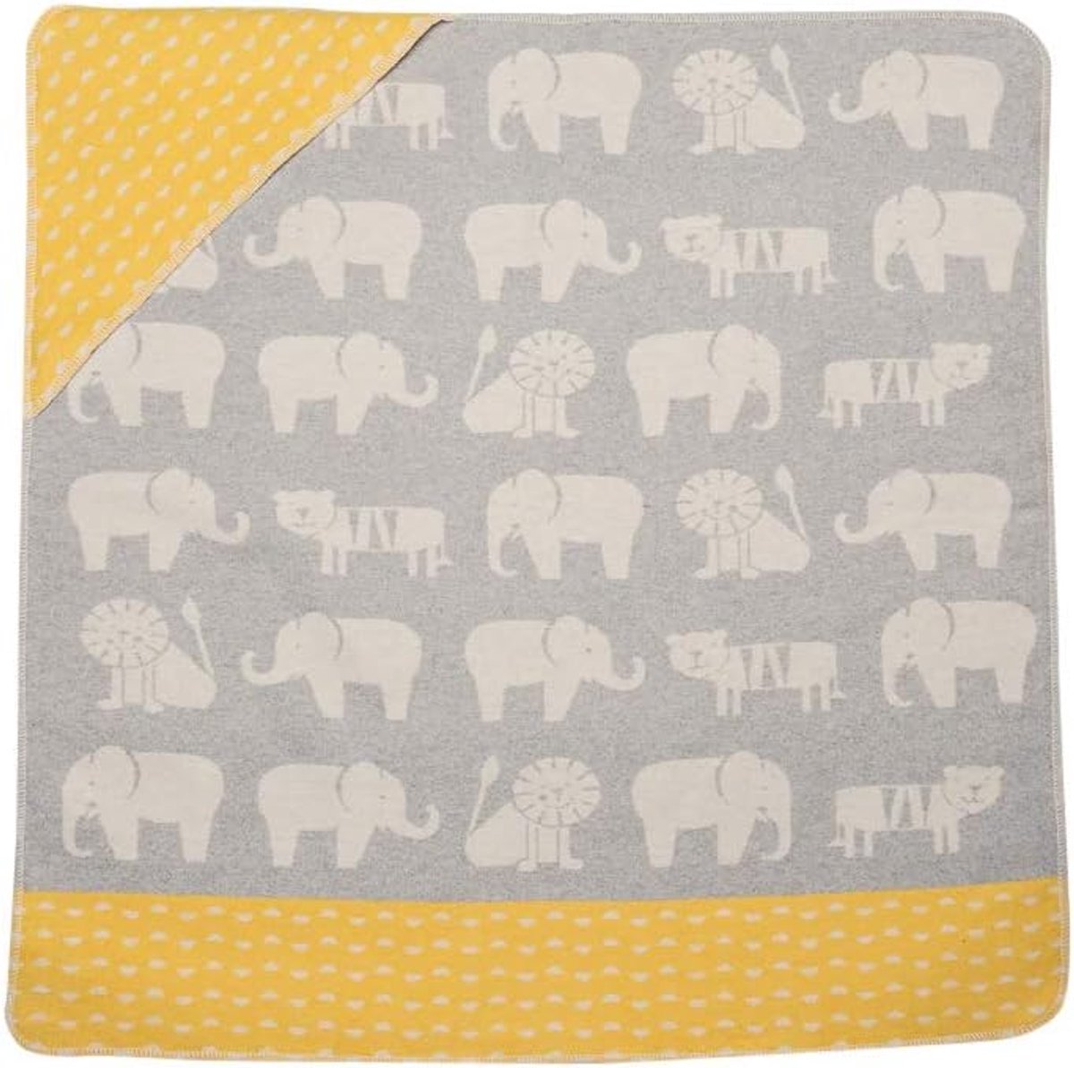SnelShoppen - Babydeken met Kap 'Dieren' - Grijs - 80x80 cm - 95% Katoen - Oeko-Tex Standaard 100 - Ideaal voor Thuis en Op Reis - Wasbaar 30°C