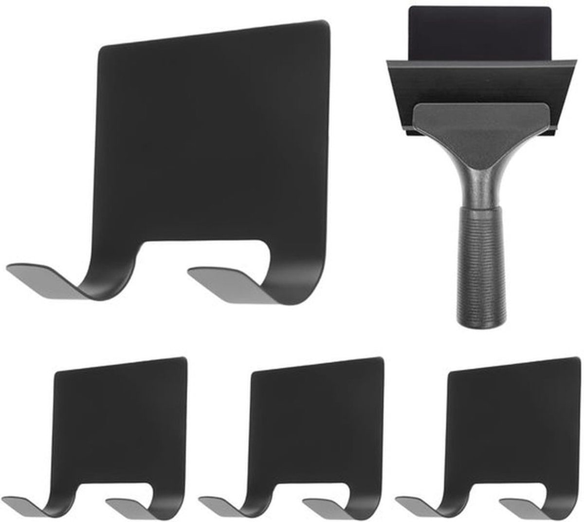Douchewisser - 4 Stuks - Roestvrij Staal - Zelfklevende Haak - Badaccessoires - Zwart - Hoogwaardig Materiaal