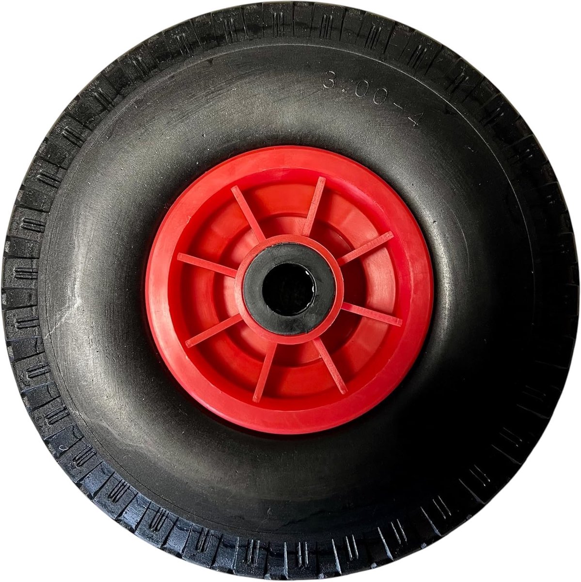 SnelShoppen - Steekwagenwiel PU massief rubber 260 x 8 mm voor 2 cm as, reservewiel voor steekwagen & bolderkar, zwart/rood, ideaal voor tuin, camping
